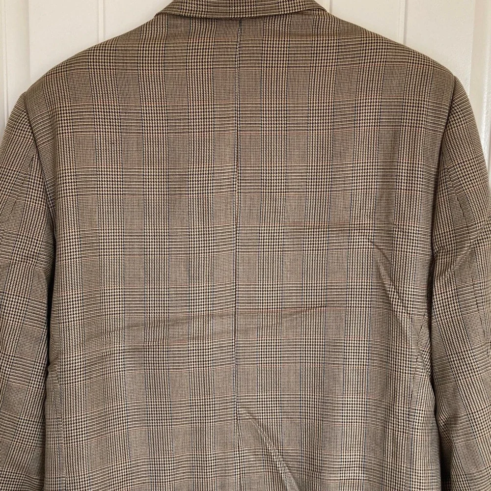 Alan Flusser Mens Classic Brown Plaid‎ 2 Button Blazer Sport Coat Size 44R Wool